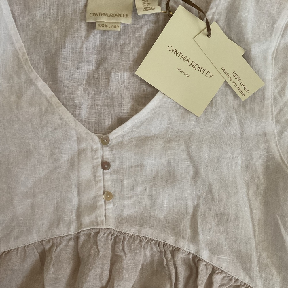 Cynthia Rowley Tan and White Linen Dress with Pockets NWT